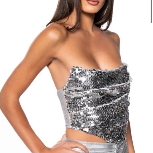 Silver Sequin Corset Top - Picture 4 of 7